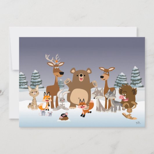 Joyeux Noël! Carte d'invitation Animaux mignons (Devant)