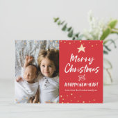 Joyeux Noël carte famille photo étoile or (Debout devant)
