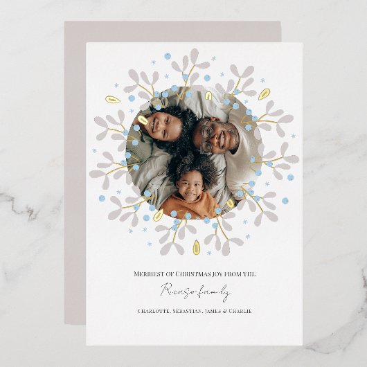 Joyeux Noël Carte photo de couronne bleu (Recto/Verso)