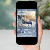 Joyeux Noël carte photo en bois bleu rustique