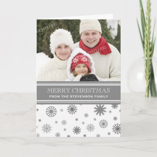 Joyeux Noël Carte photo Gris Blanc Snowflakes (Devant)