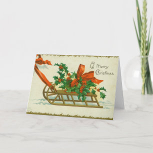 Joyeux Noël - carte postale vintage, traîneau et h