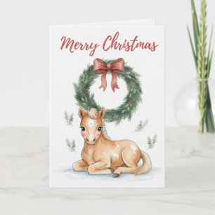 Joyeux Noël Carte Poulain Mignon Amoureux des Chev