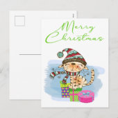Joyeux Noël Cat Illustration de vacances Carte pos (Devant / Derrière)