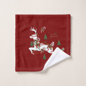 Joyeux Noël Cerf Dk Rouge Fêtes (Gant de toilette)