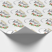 Joyeux Noël Chic Holly Floral | Kerstmis Cadeaupapier (Hoek)