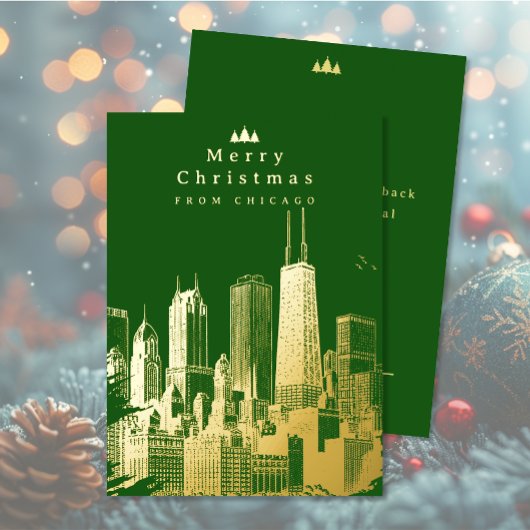 Joyeux Noël Chicago Green Foil Carte de vacances