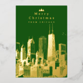 Joyeux Noël Chicago Green Foil Carte de vacances (Recto)