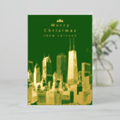 Joyeux Noël Chicago Green Foil Carte de vacances (Debout devant)
