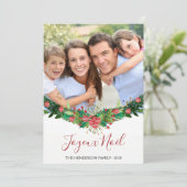 Joyeux Noël Christmas Garland Script Carte photo (Debout devant)