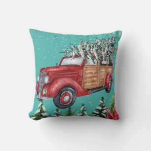 Joyeux Noël Chute de Neige Arbre sur Coussin de Je