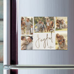 Joyeux Noël Cinq photos Carte magnétique<br><div class="desc">Fêtes de Noël multiphoto Les cartes MAGNETIC portent votre nom de famille et le mot Joyful en lettres chic sur un arrière - plan blanc cassé. PLUS DE DESIGNS et de couleurs dans notre collection.</div>
