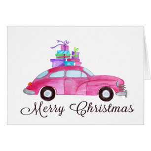 Joyeux Noël classique Voiture aquarelle