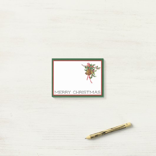 Joyeux Noël cloches et Holly Post-It notes (Sur un bureau)