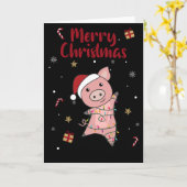 Joyeux Noël Cochon Animaux Carte (Fleur jaune)