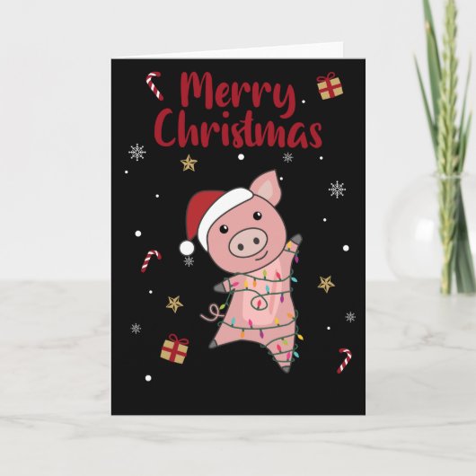 Joyeux Noël Cochon Animaux Carte de Vœux (Devant)