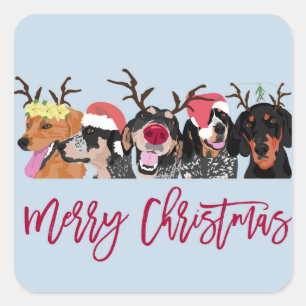 Joyeux Noël Coonhound Head carré autocollant