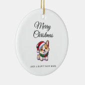 Joyeux Noël corgi ornement céramique (Droite)