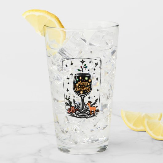 Joyeux Noël dans un verre de vin (Devant glace)