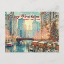 Joyeux Noël De Chicago Carte Postale Holiday