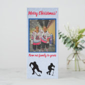 Joyeux Noël de hockey carte plat verticale (Debout devant)
