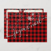 Joyeux Noël de Script de Neige Plaid Buffel Rouge Briefkaart (Voorkant / Achterkant)