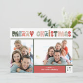 Joyeux Noël Deux photos Carte de vacances famille (Debout devant)