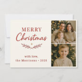 Joyeux Noël Deux photos Carte rouge Fête (Devant)