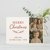 Joyeux Noël Deux photos Carte rouge Fête (Debout devant)