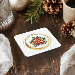Joyeux Noël doré Dessous de verre en plastique dur