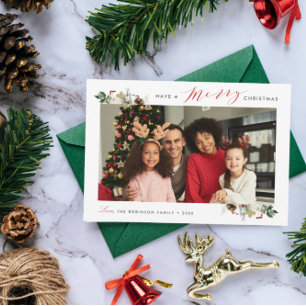 joyeux noël élégant floral photo carte de vacances