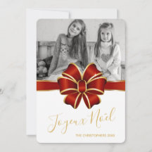 Joyeux Noel Elegant Red Gold Bow