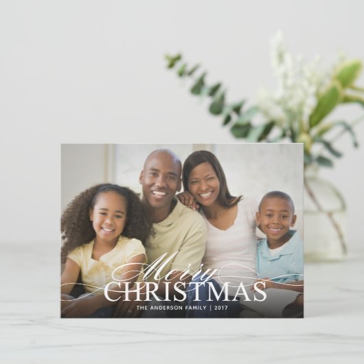 Joyeux Noël Élégant Script Photo Carte Plat (Debout devant)