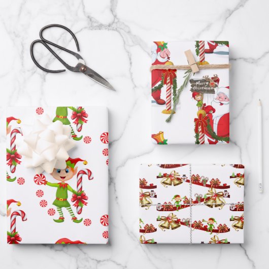 Joyeux Noël Elf Père Noël Enveloppement Feuilles p (Recto)
