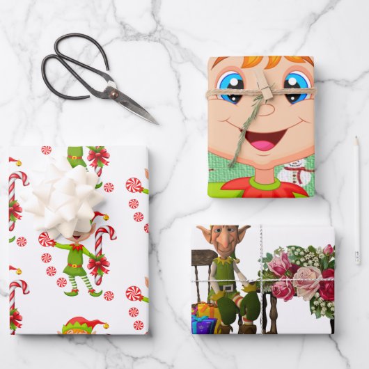 Joyeux Noël Elf Père Noël Enveloppement Feuilles p (Recto)