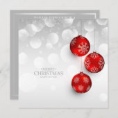 Joyeux Noël en argent et rouge | Invitation (Devant / Derrière)