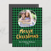 Joyeux Noël en Carte photo doré vert (Devant / Derrière)