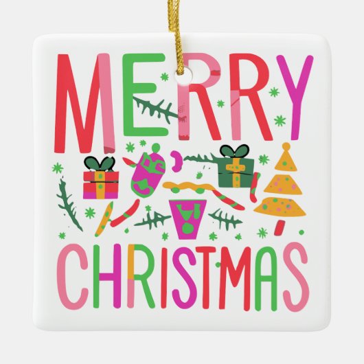 Joyeux Noël en céramique Porcelaine Carré Ornement (Devant)