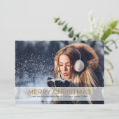 Joyeux Noël en or, Carte de vacances photo unique (Debout devant)