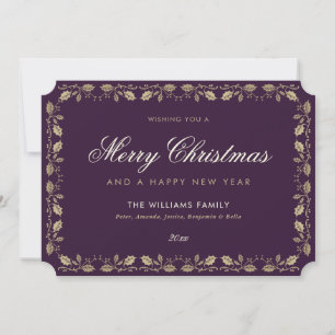 Joyeux Noël en or violet Carte de Nouvel An