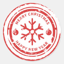 Joyeux Noël et Bonne Année Autocollant Timbre Roug