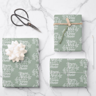 Joyeux Noël et Bonne Année Sage Green Christmas Inpakpapier Vel