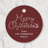 Joyeux Noël étiquette cadeau bordeaux écriture fan (Devant)