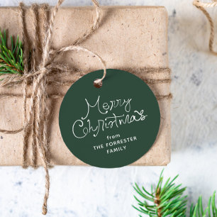 Joyeux Noël étiquette cadeau verte écriture fantai