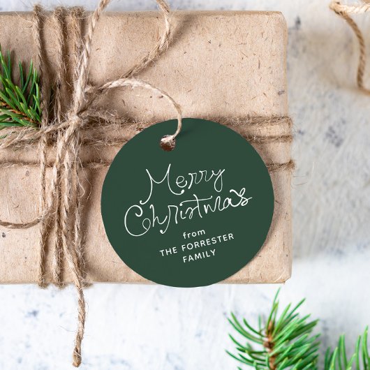 Joyeux Noël étiquette cadeau verte écriture fantai