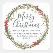 Joyeux Noël Étiquette de adresse de verdure (Devant)
