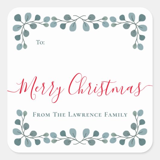 Joyeux Noël Eucalyptus Feuille - étiquette cadeau (Devant)