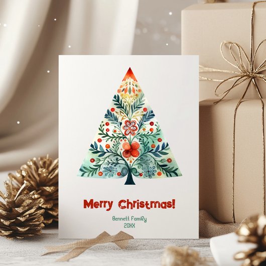 Joyeux Noël famille carte arbre de Noël