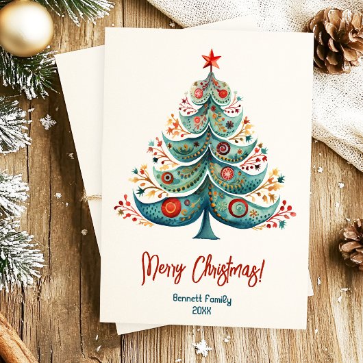 Joyeux Noël famille carte arbre de Noël