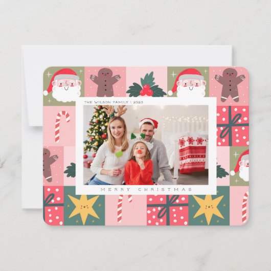 Joyeux Noël Famille Photo Carte de vacances (Devant)